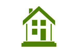 Bild mit weißem Hintergrund und einem Icon als Haus in grün