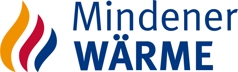 Logo Mindener Wärme in blauer roter und orangener Schrift auf einem weißen Hintergrund
