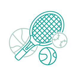 Bild zur Darstellung Gesundheitsförderung mit einem Tennisschläger und drei Tennisbällen