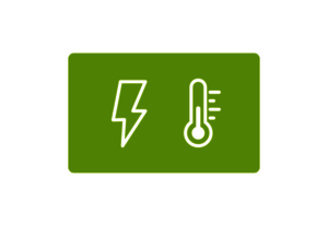 Bild mit grünem Hintergrund und einem Icon als Blitz und einem Thermometer in weiß