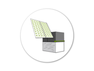 Darstellung eines Mini-Blockheizkraftwerks und einer Photovoltaikanlage in einem weißen Kreis 